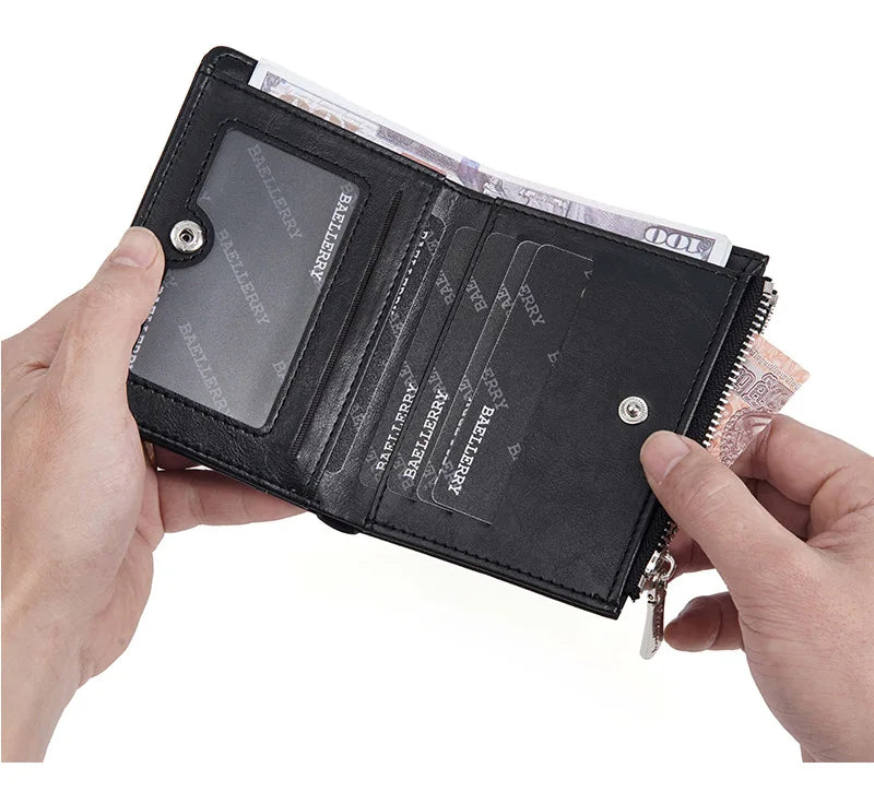 Baellerry Luxury Brand RFID Simple Men's Zipper Wallets Card Holder Male Wallet Photo Holder Coin Pocket Purses for Men