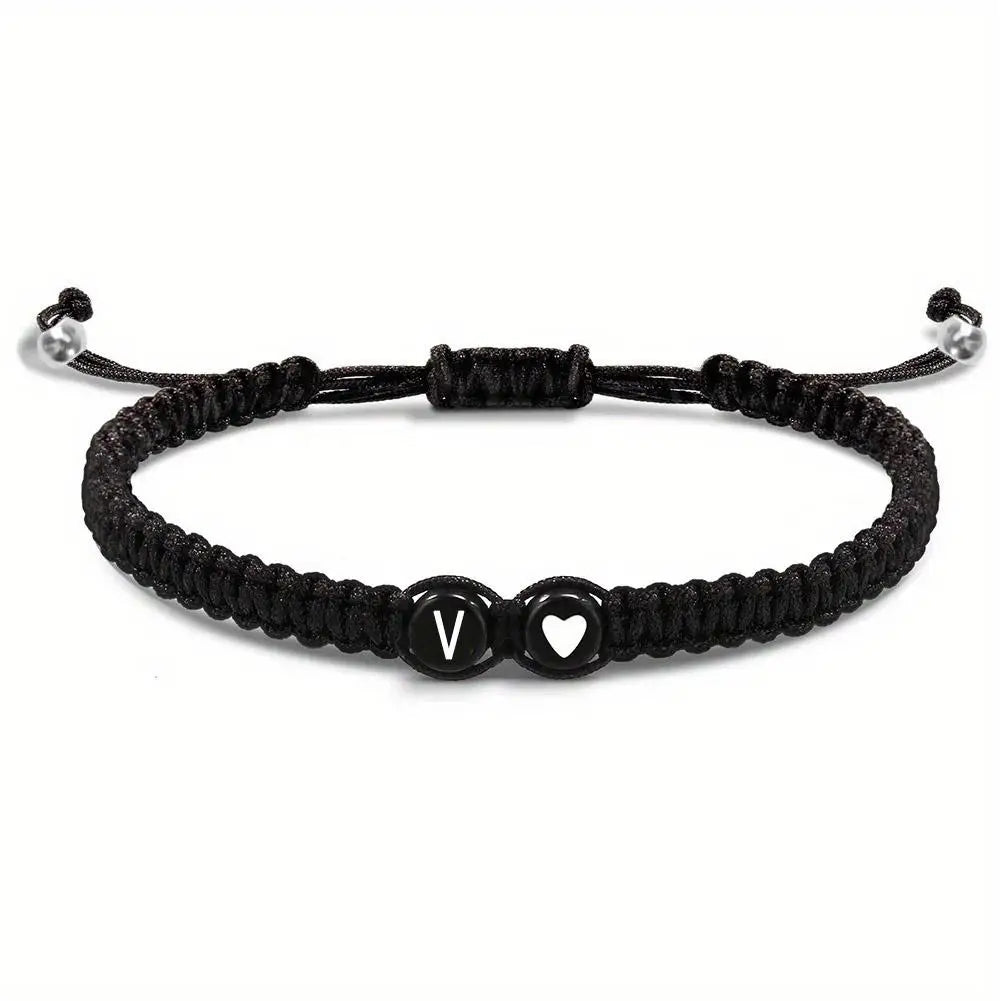 Handmade A-Z 26 Letter Heart Bracelet Woven Baided Rope Women Men Initials Name Adjustable Bangle Couple Lover Friends Jewelry