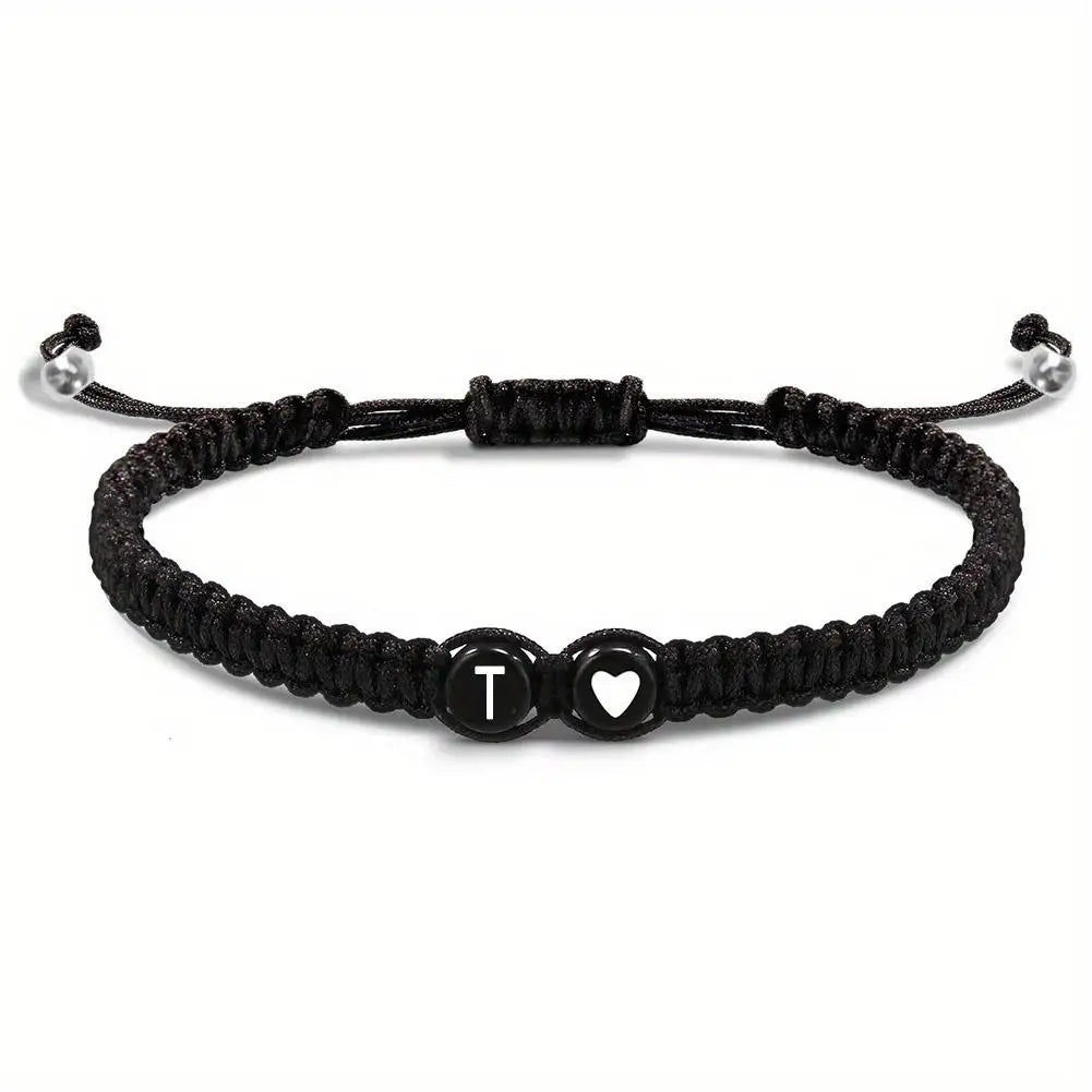 Handmade A-Z 26 Letter Heart Bracelet Woven Baided Rope Women Men Initials Name Adjustable Bangle Couple Lover Friends Jewelry