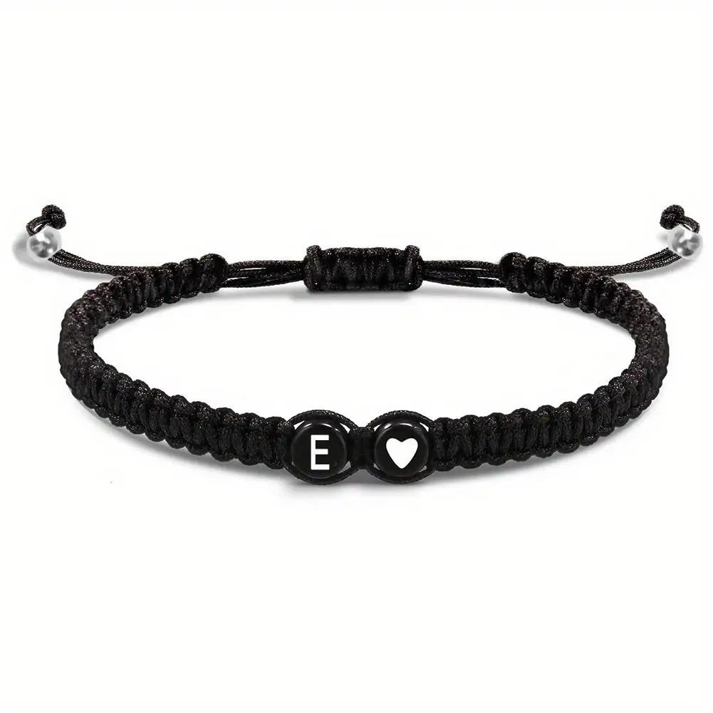 Handmade A-Z 26 Letter Heart Bracelet Woven Baided Rope Women Men Initials Name Adjustable Bangle Couple Lover Friends Jewelry