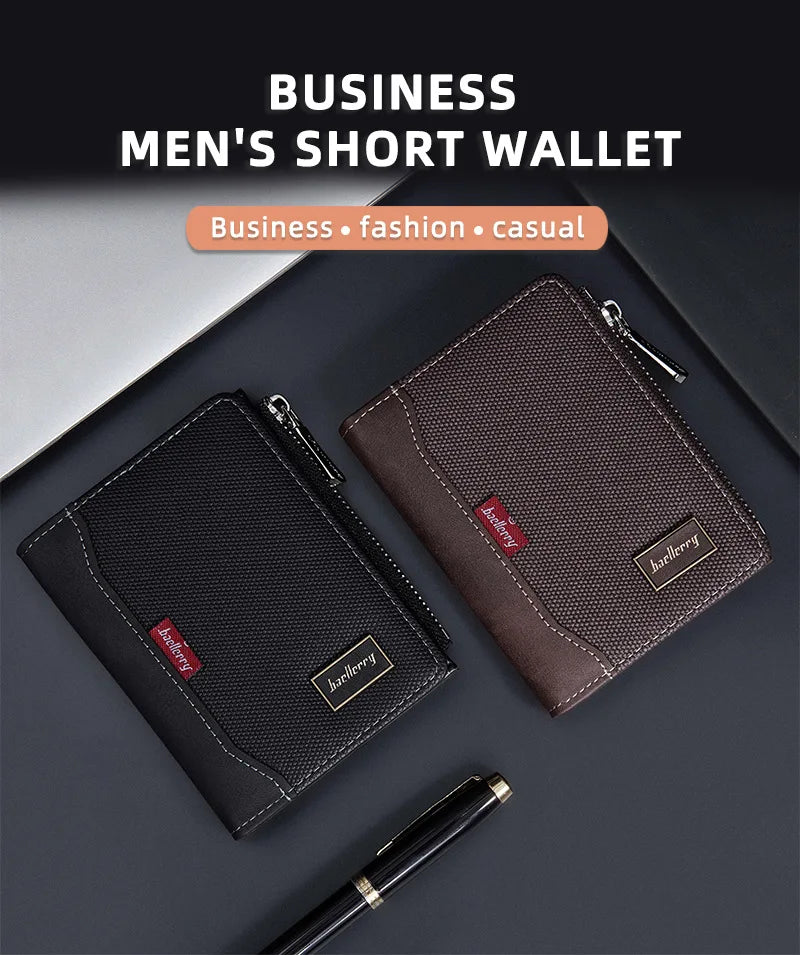 Baellerry Luxury Brand RFID Simple Men's Zipper Wallets Card Holder Male Wallet Photo Holder Coin Pocket Purses for Men