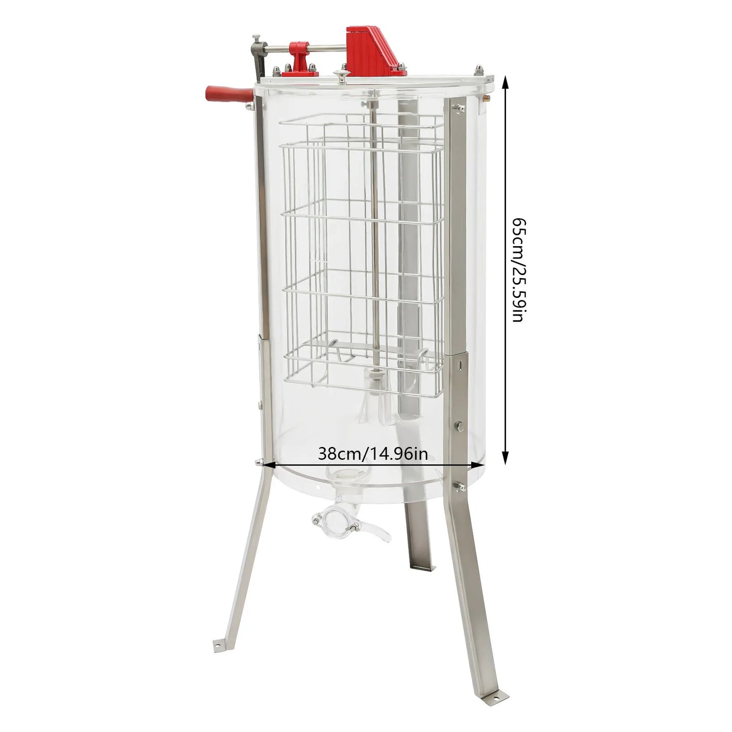 2 Frame Manual Honey Extractor, Acrylic Clear Transparent Beekeeping Tool with Enclosed Gears, Semi-Suspended Basket, Wide Honey Valve, Stable Stand, Easy Clean for Home & Small Farm Use