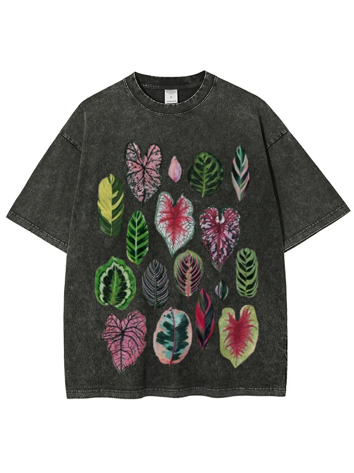 Washed Cotton, Naughty Leaf Print T-shirt in Tropical Forest, High-quality Batik Cotton Retro Fashion Brand T-shirt, Popular Daily Wear, Holiday Gifts, Perfect Gifts