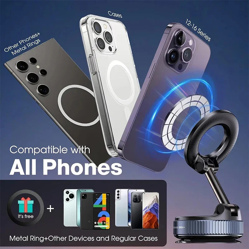 2026 New 360 ° Adjustable Suction Cup Phone Holder Vacuum Magnetic Car Phone Holder Magnetic Foldable Phone Holder Pocket Sized
