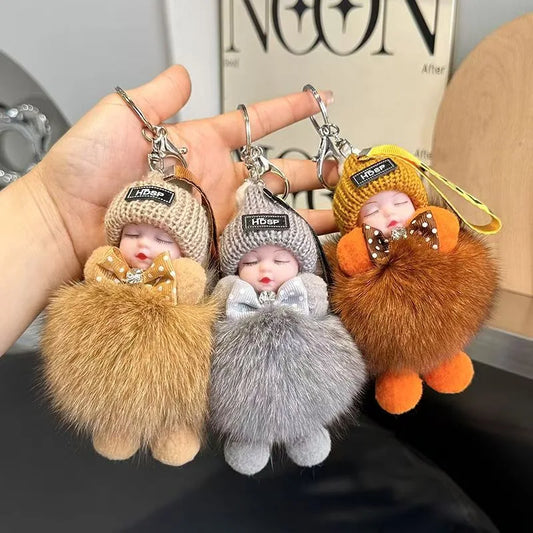 Cute Fluffy Plush Sleepy Doll Keychain For Women Bag Car Key Chain Kawaii Key Ring On Bag Car Trinket Pendant Gift