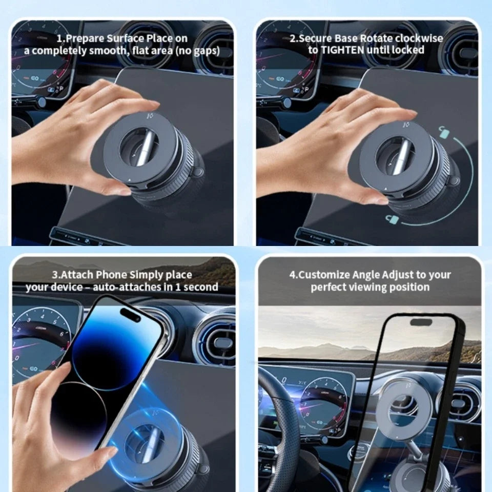 Foldable Vacuum Magnetic Car Phone Holder 360° Rotation Stable Universal Mount Strong Suction Cup