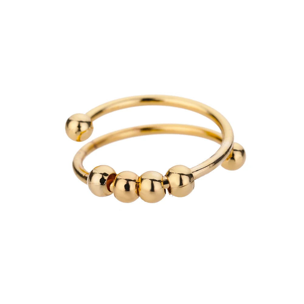 Stainless Steel Rings For Women 2026 Trend Open Gold Color Double Bead Ball Ring Wedding Aesthetic Jewelry Couple Gift anillos