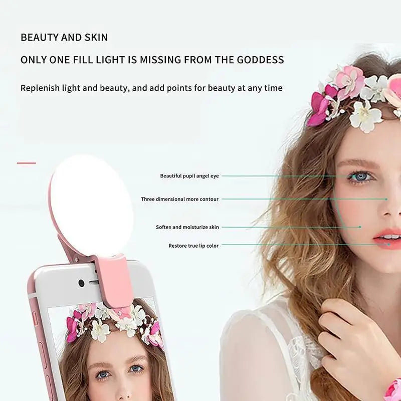 Light Mobile Phone Fill Flash Lens Portable LED External Fill Light Mini Circular Fill Light Clip For IPhone