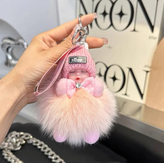 Cute Fluffy Plush Sleepy Doll Keychain For Women Bag Car Key Chain Kawaii Key Ring On Bag Car Trinket Pendant Gift