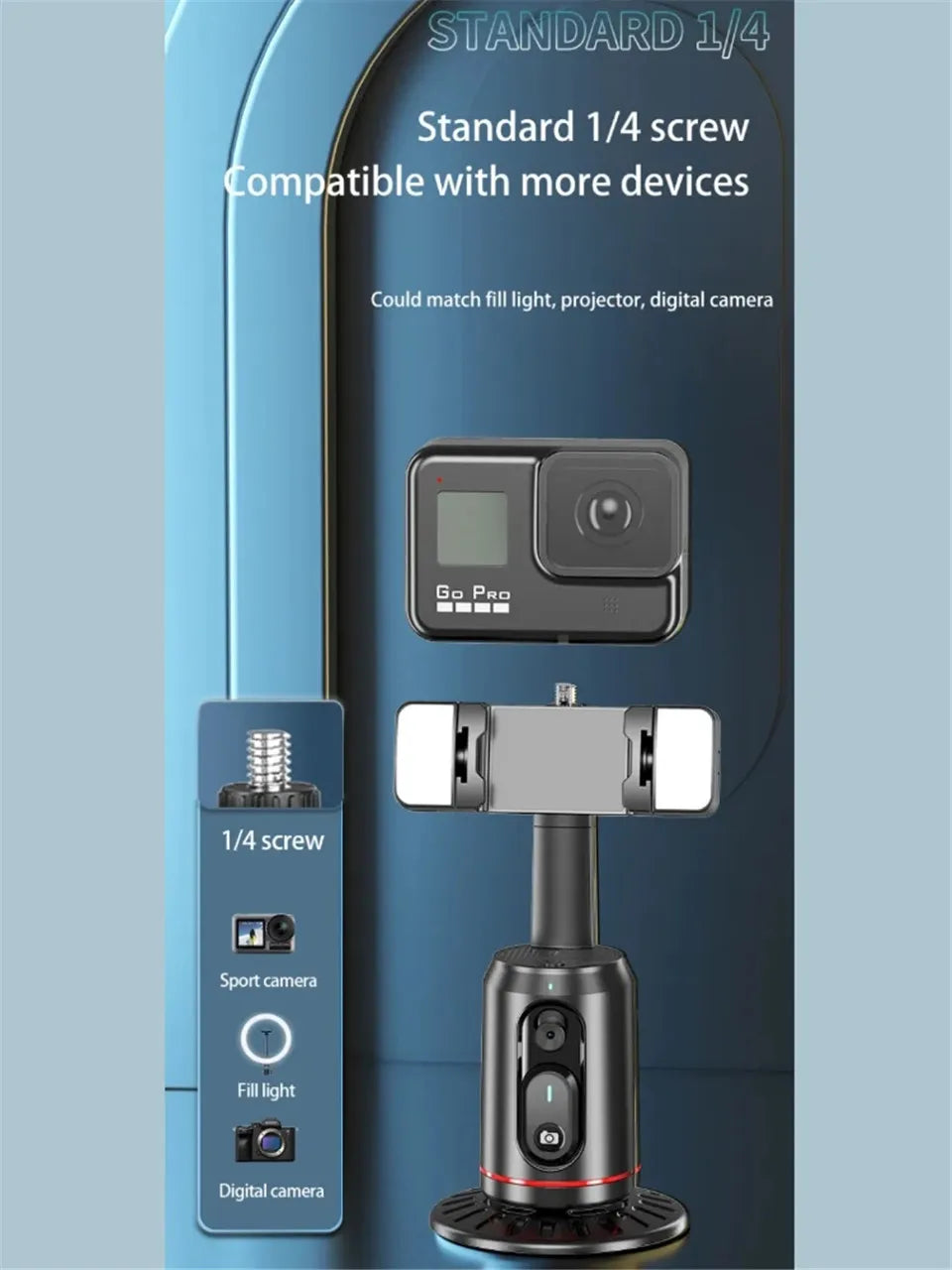 FANGTUOSI 360 Rotation Follow-up Gimbal Stabilizer Monopod Desktop Tracking Gimbal with Remote for Phone Tiktok Live Photography