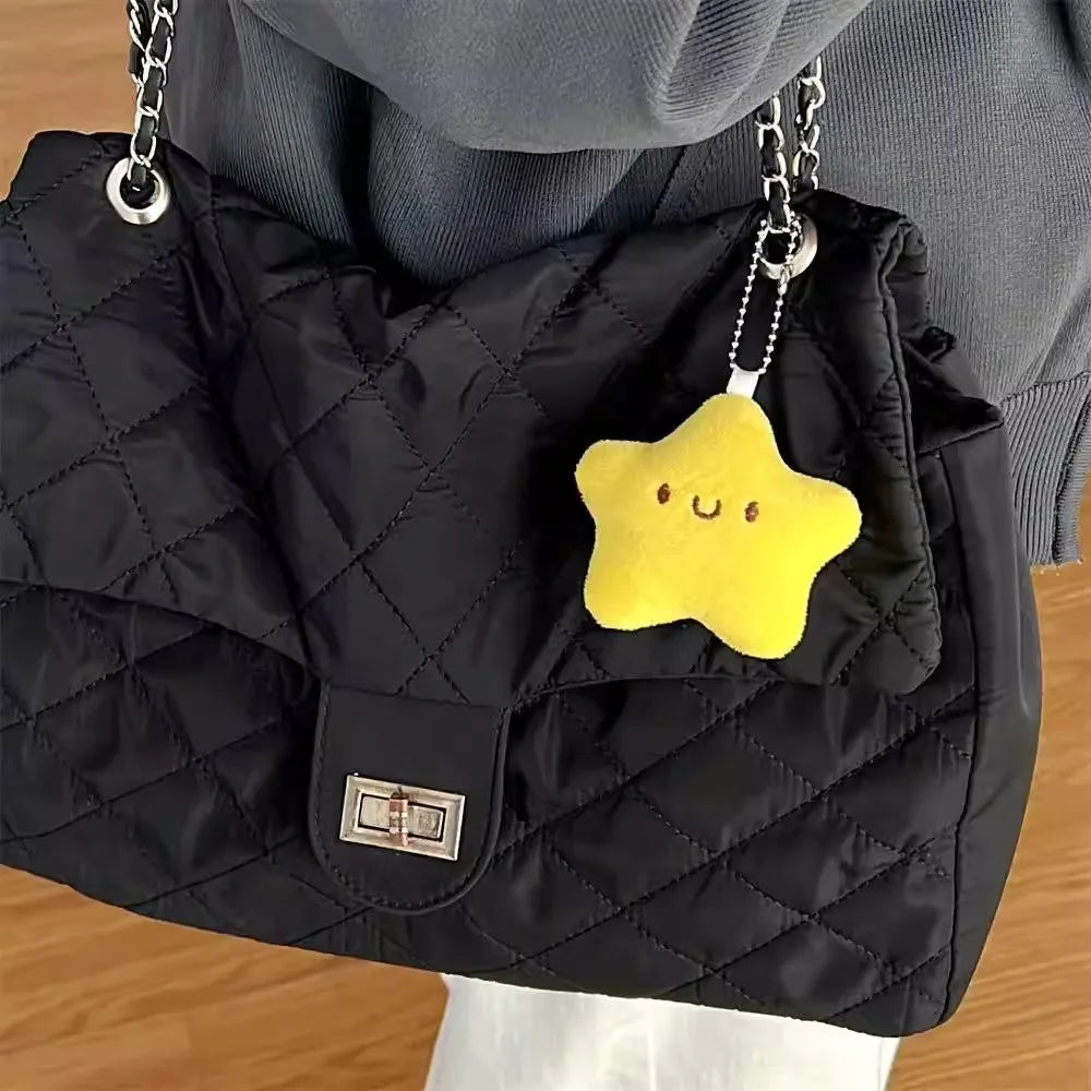 Cartoon Cute Squeezing Stars Plush Toy Keychain for Women Men Fluffy Soft Bag Pendant Mini Yellow Keyring Charms Keyring Gifts