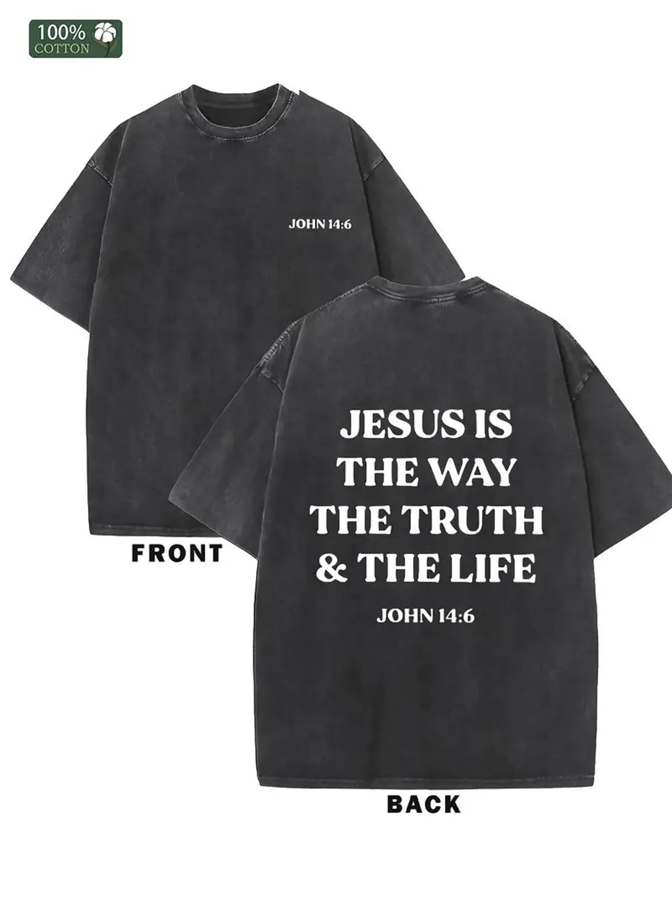 1pc, 230G Dual-Sided Washed Jesus Is the Way Truth Life Print Cotton T-Shirt, High-Quality Wax Print Retro Streetwear Style, Round Neck Casual Fit, All-Season Comfort, Machine Washable, Holiday Gift for Men