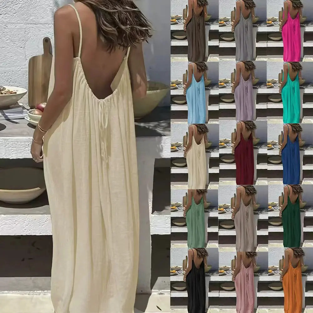 2026 New Women's Strap Dress Open-Back Loose Homewear Dress