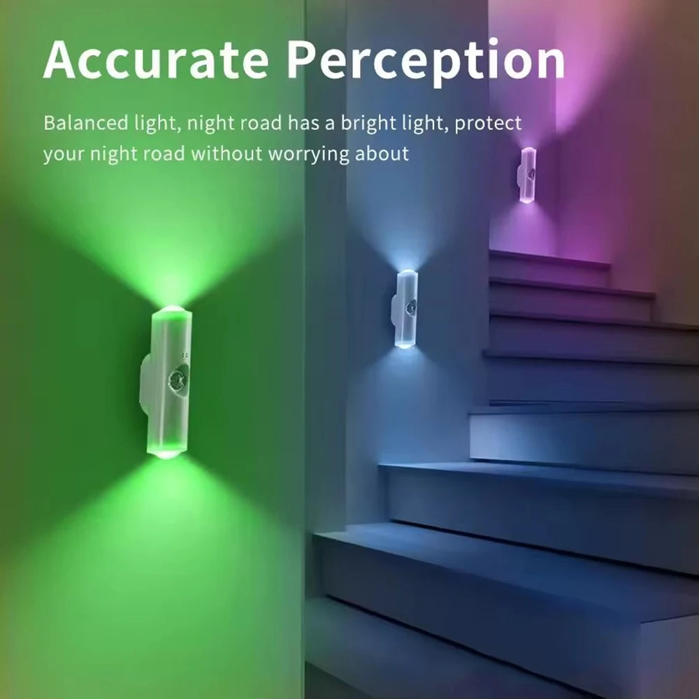2Pcs Double-head LED Night Light Motion Sensor RGB Rechargeable Magnetic Wall Lamp Mood Ambient Light for Cabinet Hallway Stair