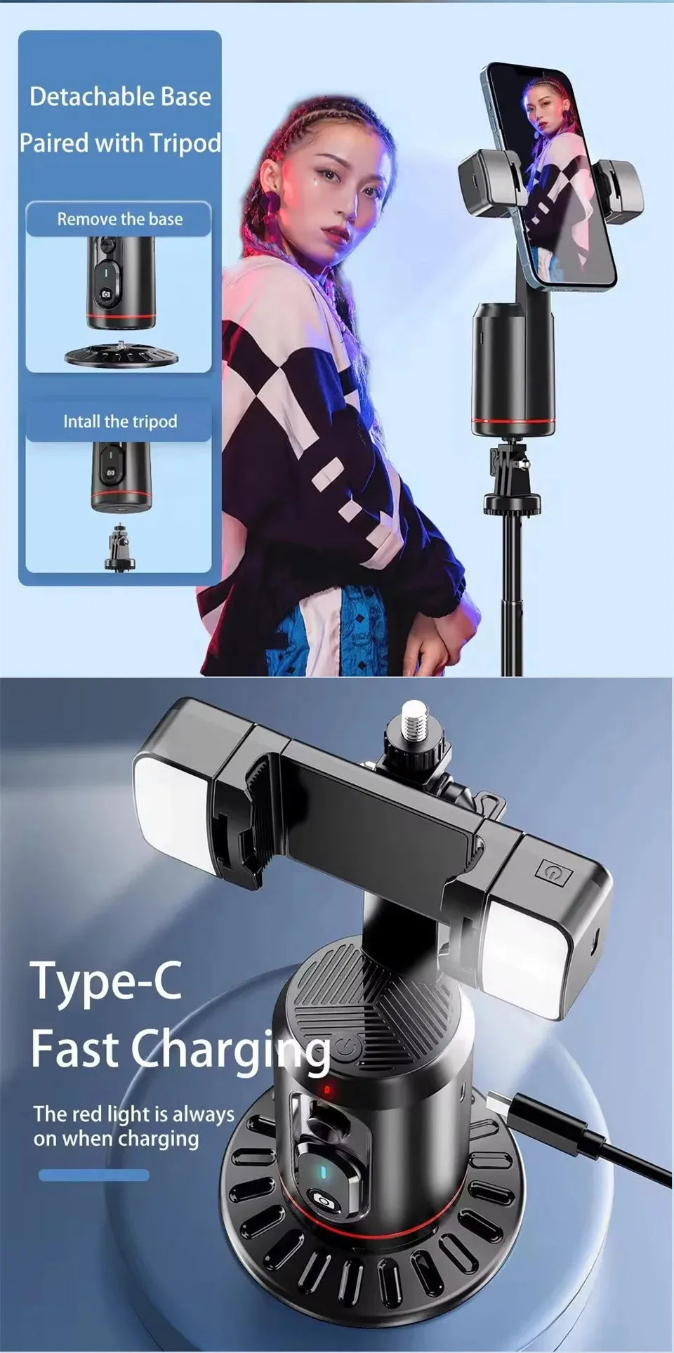 FANGTUOSI 360 Rotation Follow-up Gimbal Stabilizer Monopod Desktop Tracking Gimbal with Remote for Phone Tiktok Live Photography