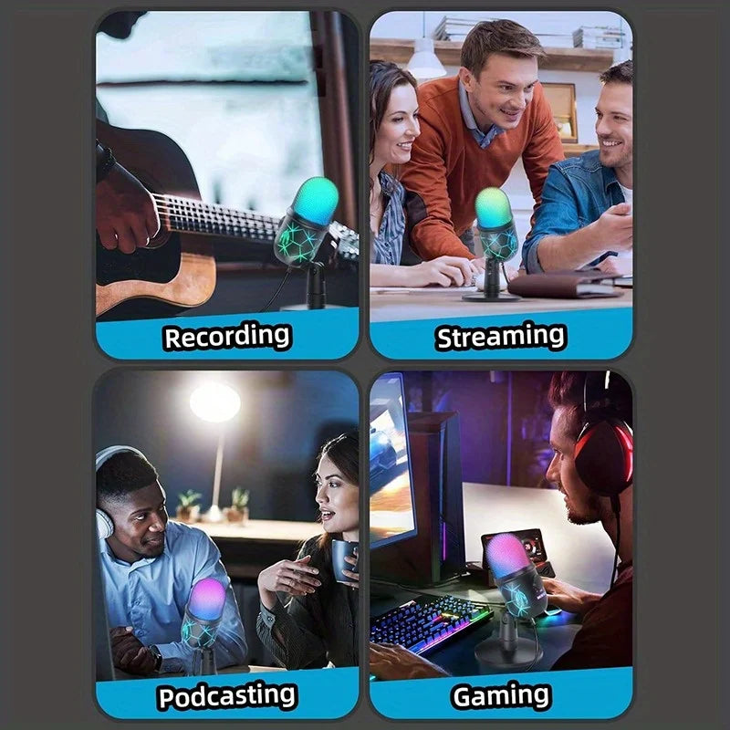 USB Microphone for Live Streaming Karaoke V5 Noise Cancelling Gaming Condenser Microphone with Mobile Phone Standphon