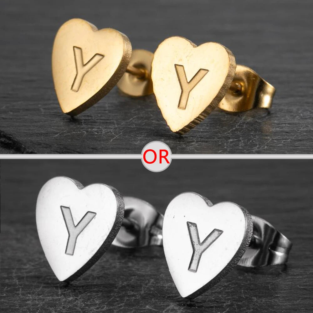 100% Stainless Steel A-Z Initial Earrings for Women Girls Personalize Letter Name Heart Stud Earring Family Jewelry Best Gifts
