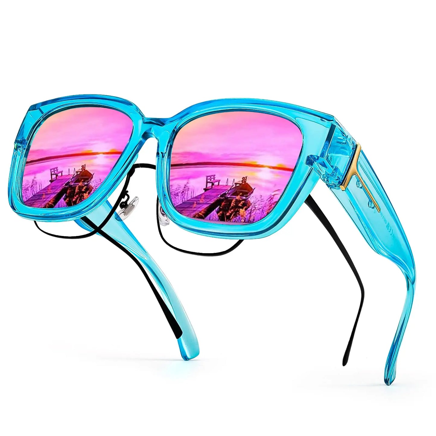 Coolear Fit Over Sunglasses Mens Womens Polarised, Wear Over Glasses Sunglasses Ladies Sun Spectacles for Driving Walking Sport UV400 Protection