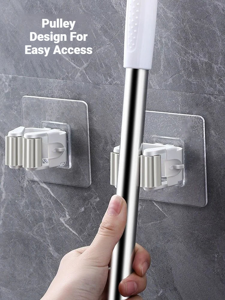 Self-Adhesive Mop Holder – Wall-Mounted Storage Rack