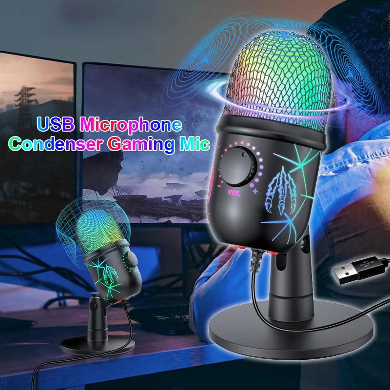 USB Microphone for Live Streaming Karaoke V5 Noise Cancelling Gaming Condenser Microphone with Mobile Phone Standphon