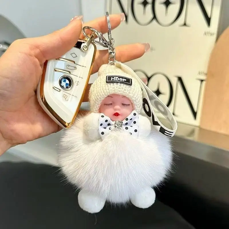 Cute Fluffy Plush Sleepy Doll Keychain For Women Bag Car Key Chain Kawaii Key Ring On Bag Car Trinket Pendant Gift