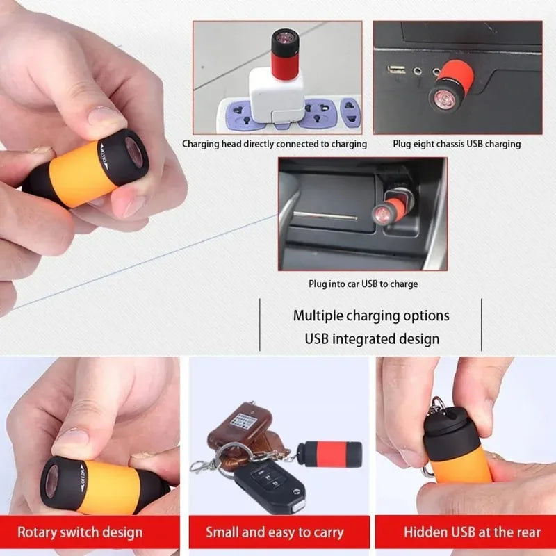 Micro LED Strong Light Pocket Keychain Flashlight USB Rechargeable Waterproof Outdoor Hiking Camping Mini Flashlight Pendant