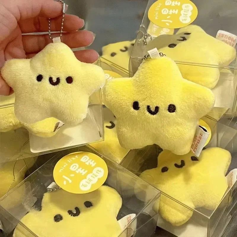 Cartoon Cute Squeezing Stars Plush Toy Keychain for Women Men Fluffy Soft Bag Pendant Mini Yellow Keyring Charms Keyring Gifts