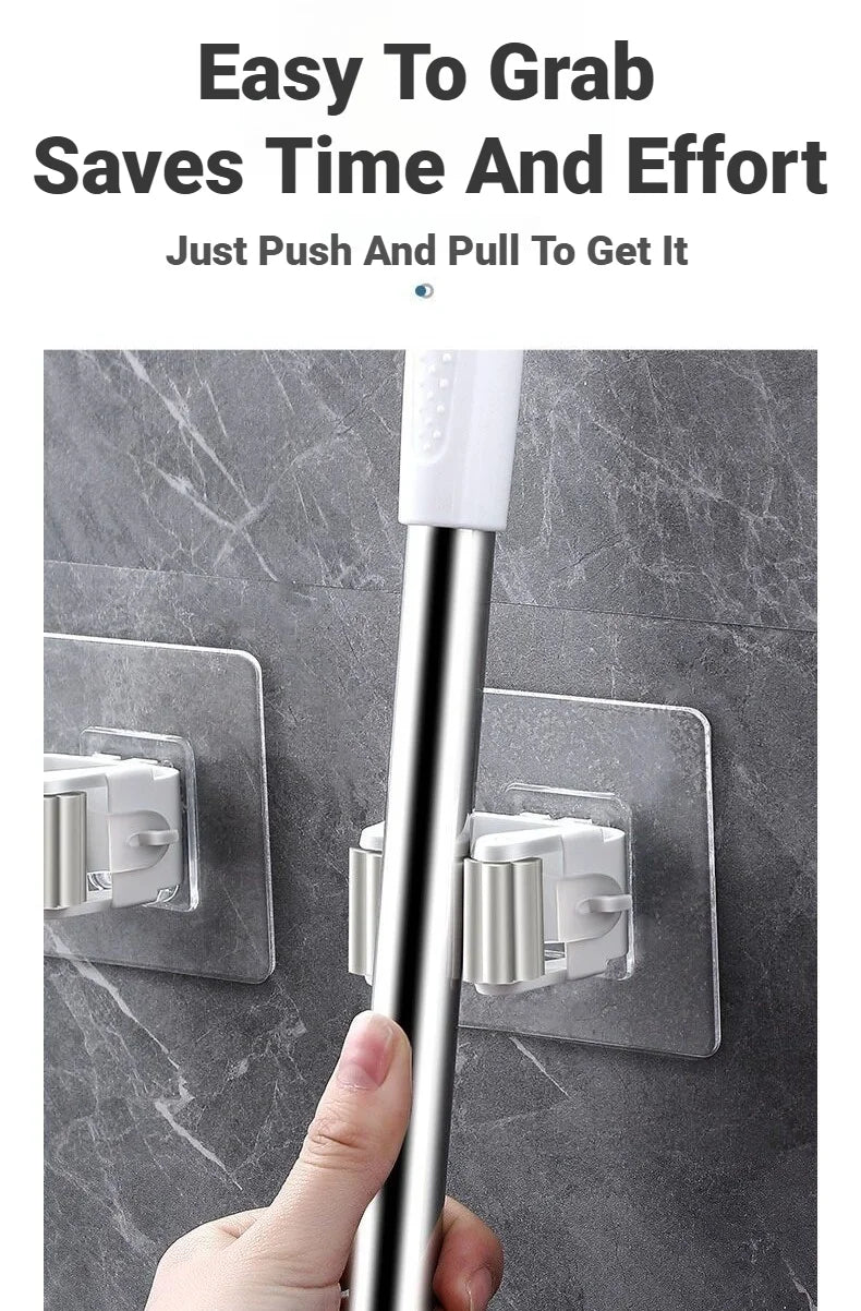 Self-Adhesive Mop Holder – Wall-Mounted Storage Rack