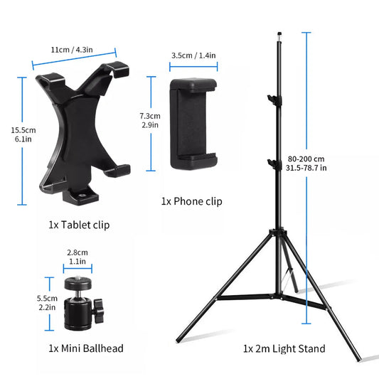 NEW 79" / 2M Adjustable Floor Tripod Stand Stable Universal Tablet Phone Holder Mount for 4-10.6" iPhone iPad Home Office Live Streaming UK