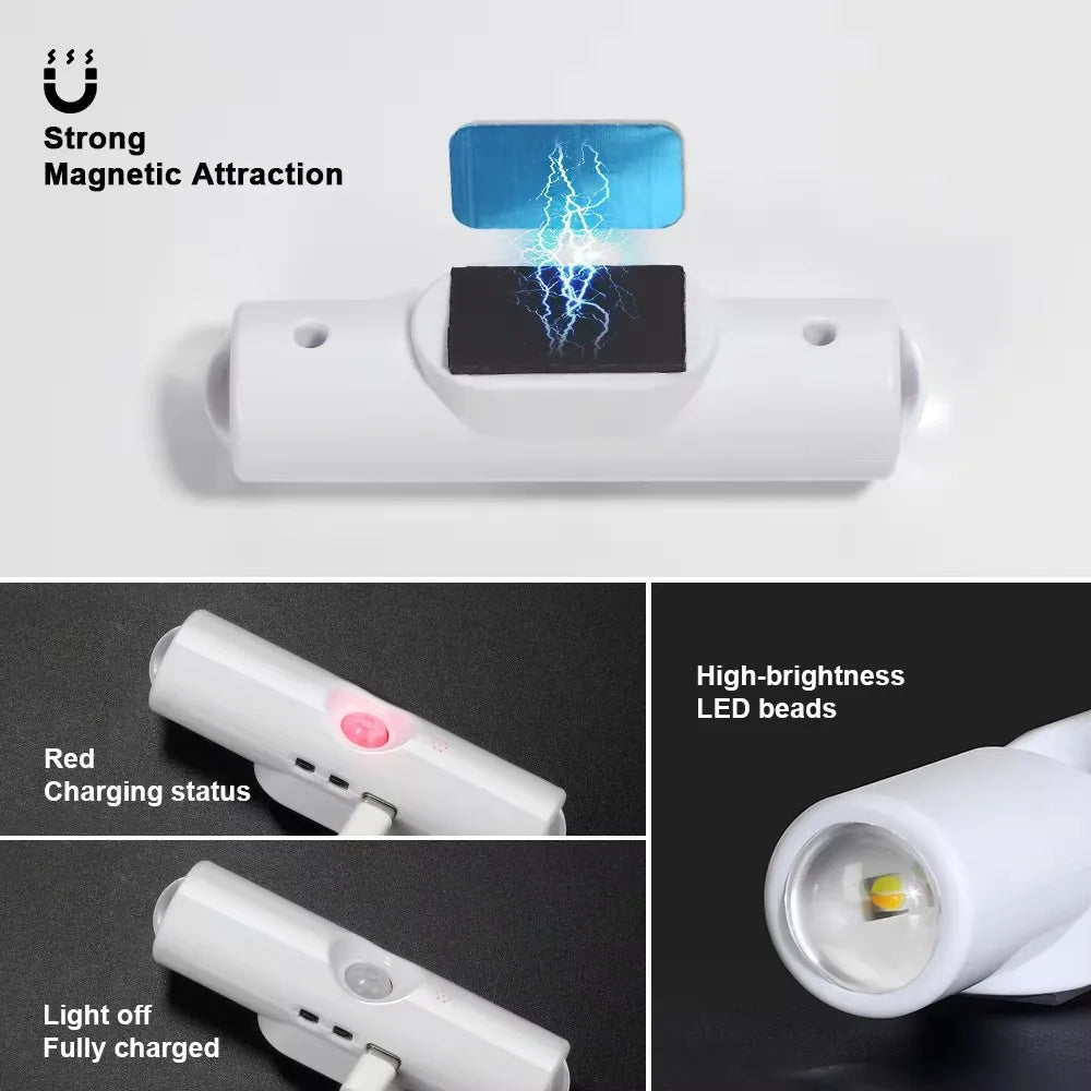 2Pcs Double-head LED Night Light Motion Sensor RGB Rechargeable Magnetic Wall Lamp Mood Ambient Light for Cabinet Hallway Stair