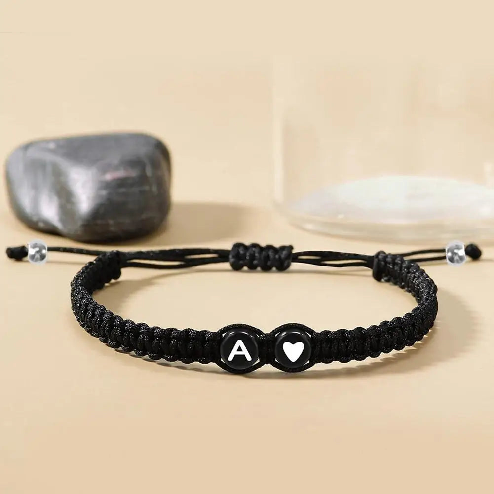 Handmade A-Z 26 Letter Heart Bracelet Woven Baided Rope Women Men Initials Name Adjustable Bangle Couple Lover Friends Jewelry