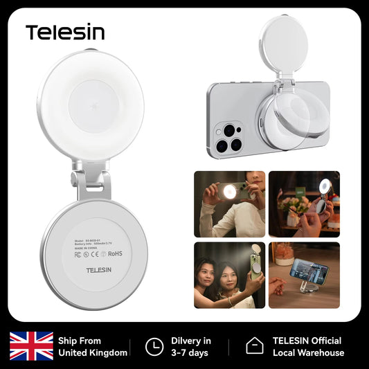 TELESIN Magnetic Fill Light Mini Selfie Light 3 Modes Adjustable Brightness with iPhone Magsafe 360° LED Selfie Ring Fill Light