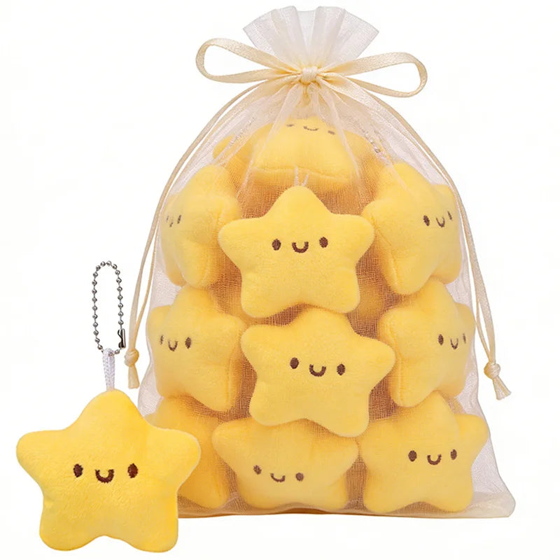 Cartoon Cute Squeezing Stars Plush Toy Keychain for Women Men Fluffy Soft Bag Pendant Mini Yellow Keyring Charms Keyring Gifts