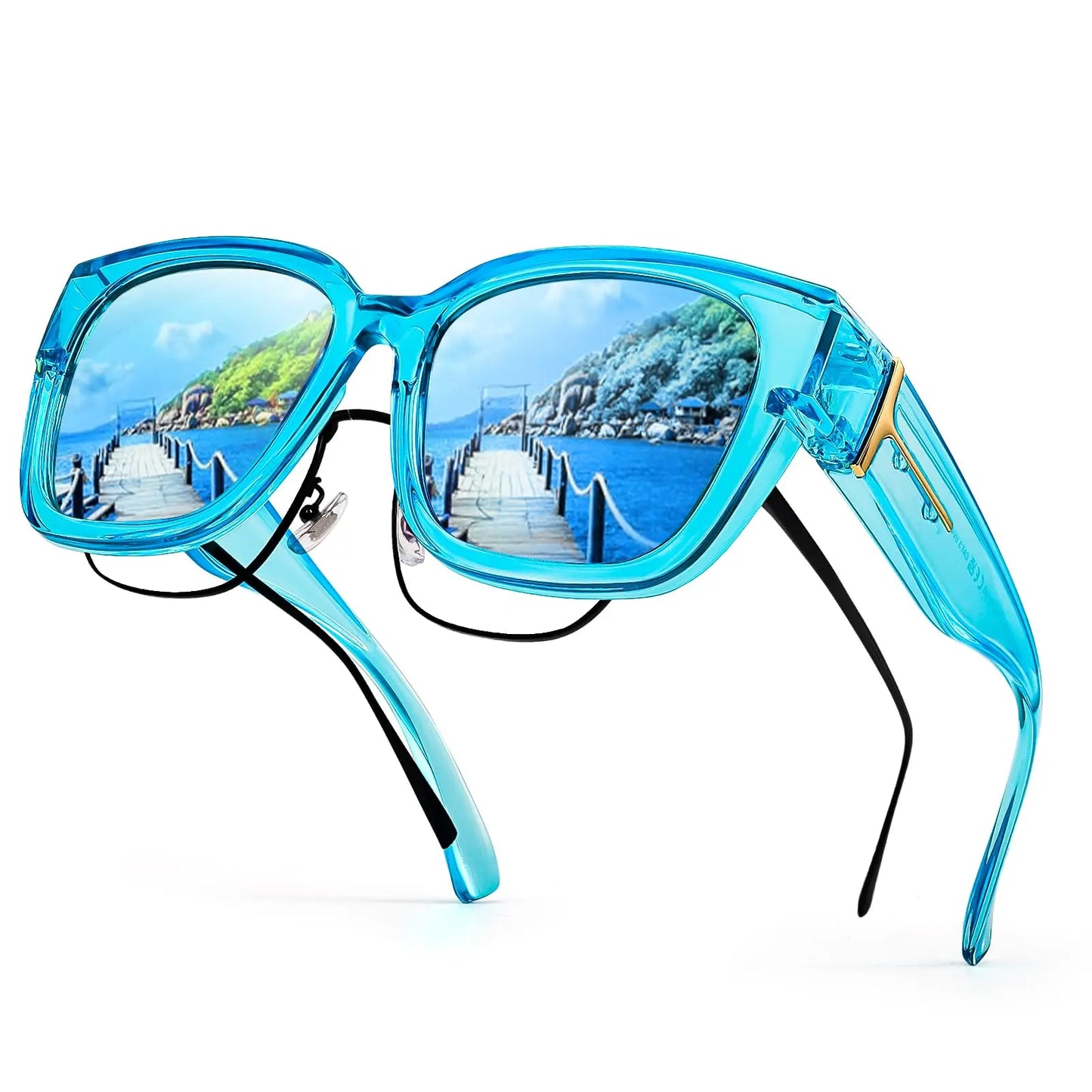 Coolear Fit Over Sunglasses Mens Womens Polarised, Wear Over Glasses Sunglasses Ladies Sun Spectacles for Driving Walking Sport UV400 Protection