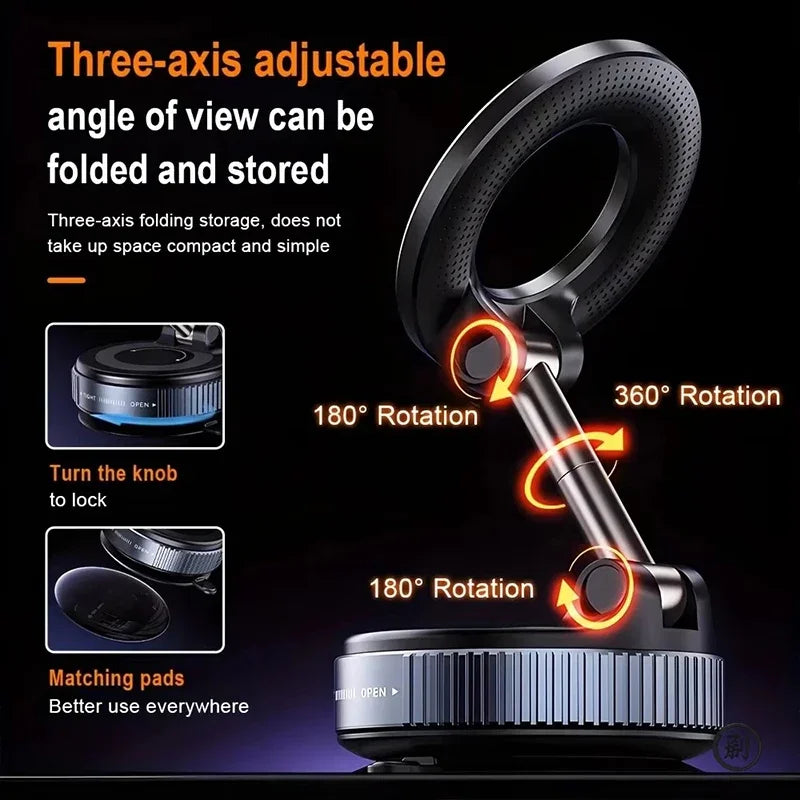 2026 New 360 ° Adjustable Suction Cup Phone Holder Vacuum Magnetic Car Phone Holder Magnetic Foldable Phone Holder Pocket Sized