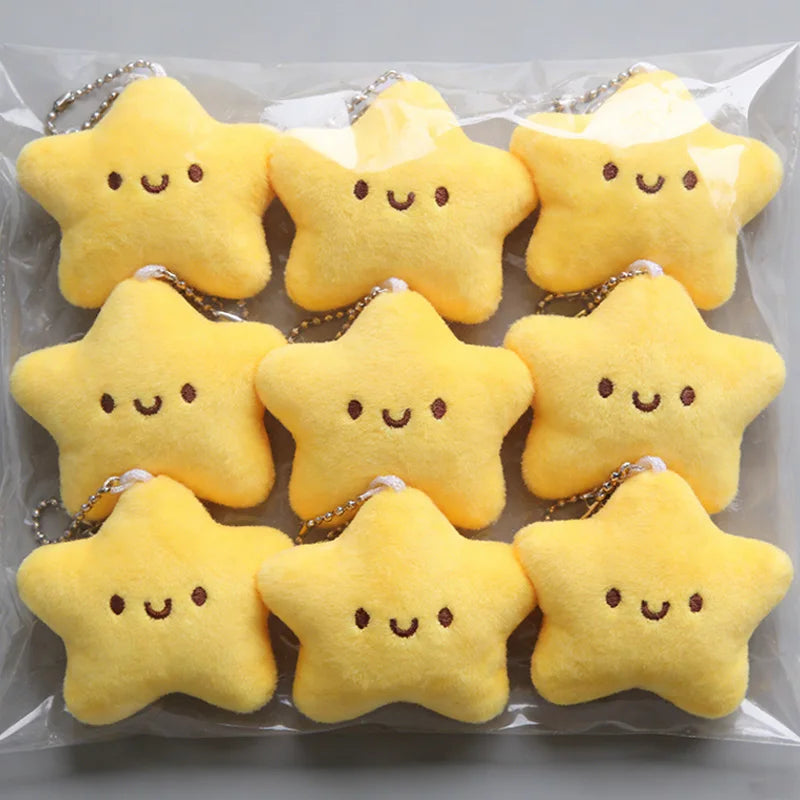 Cartoon Cute Squeezing Stars Plush Toy Keychain for Women Men Fluffy Soft Bag Pendant Mini Yellow Keyring Charms Keyring Gifts
