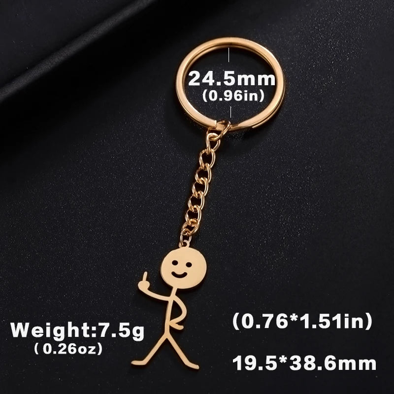 Teamer Funny Middle Finger Stickman Keychain 2026 Cute Trend School Bag Car Key Pendant Couple New Trinket Gift Keyring