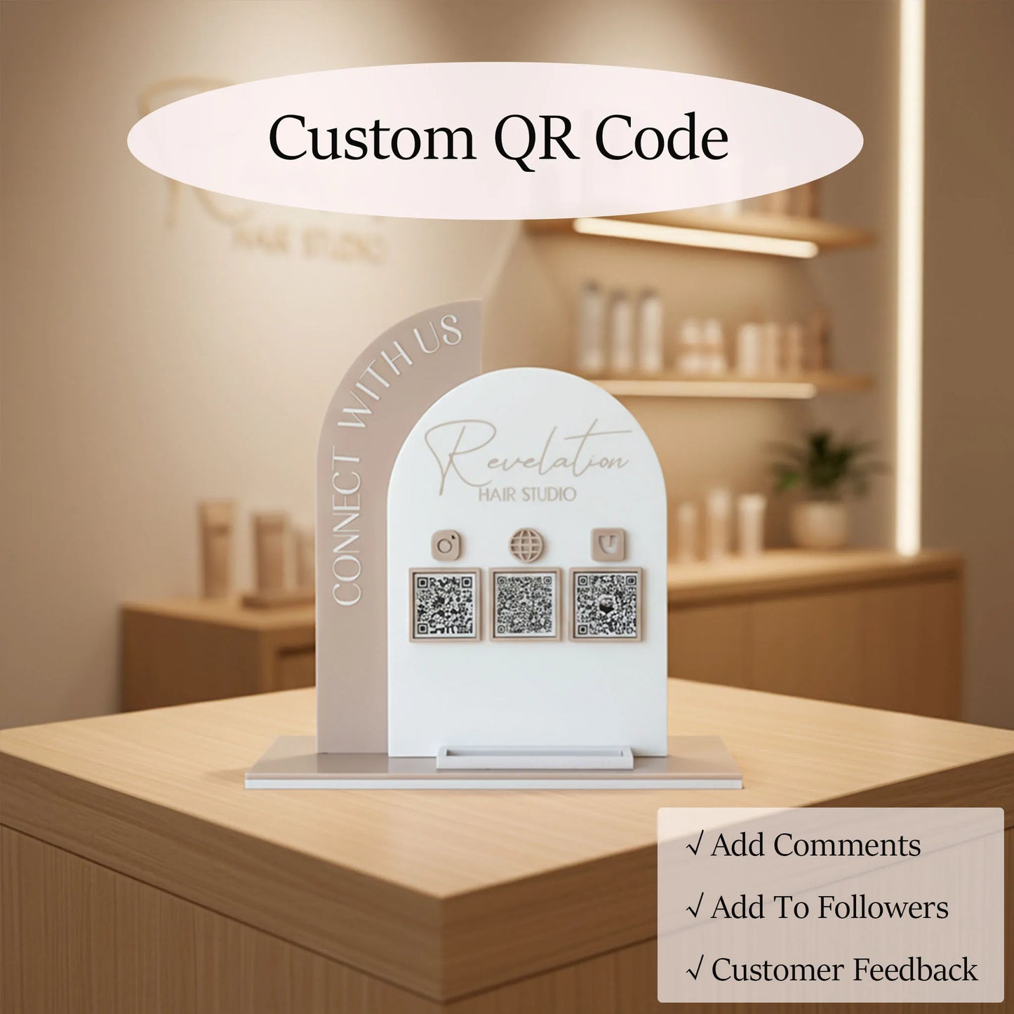 Personalized Custom Content Acrylic QR Code Desktop Stand Customizable Name For Retail Shops To Boost Social Media Followers