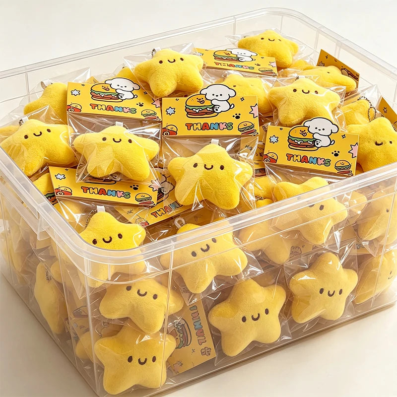 Mini Cartoon Yellow Squeezing Cute Stars Plush Toy Key Chain Fluffy Soft Cute Bag Pendant Keyring Charms Keychains Girl Gifts