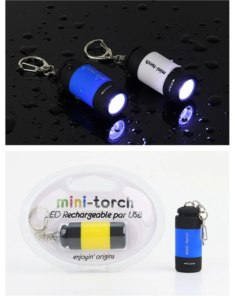 Micro LED Strong Light Pocket Keychain Flashlight USB Rechargeable Waterproof Outdoor Hiking Camping Mini Flashlight Pendant