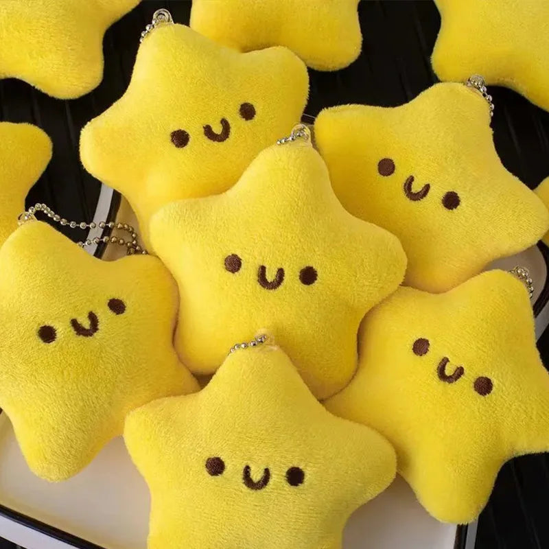 Cartoon Cute Squeezing Stars Plush Toy Keychain for Women Men Fluffy Soft Bag Pendant Mini Yellow Keyring Charms Keyring Gifts