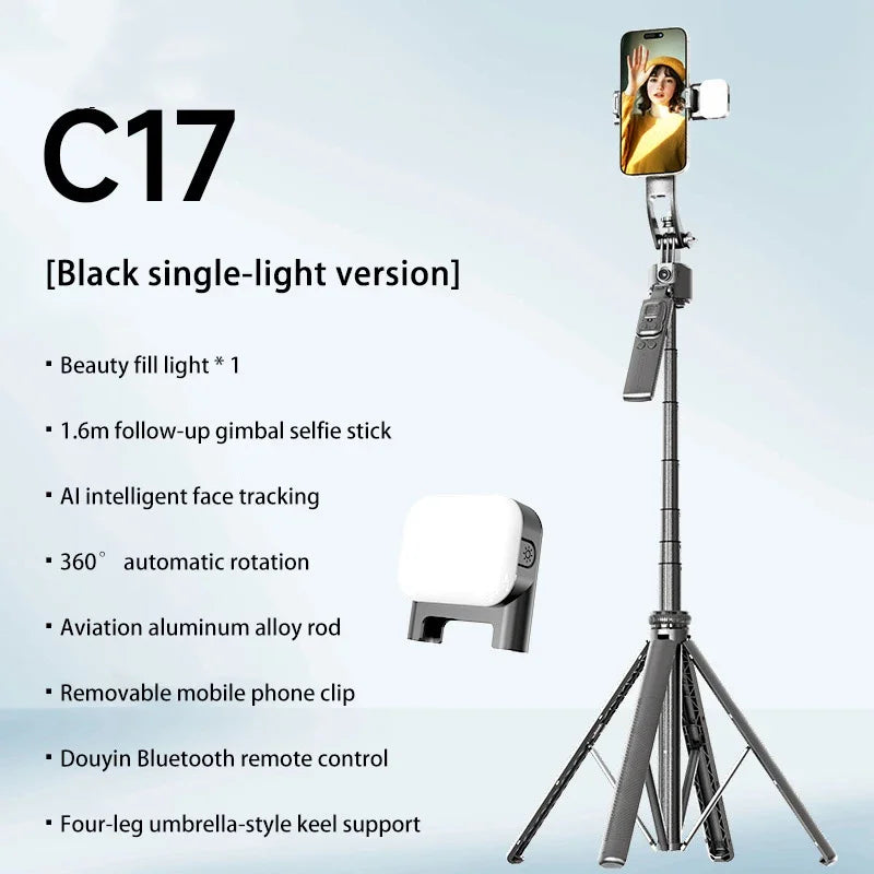 C17 Selfie Stick Intelligent Ai Mobile Follow-Up Anti Shake Retractable Pan Tilt Automatic Camera Tool Phone Holder