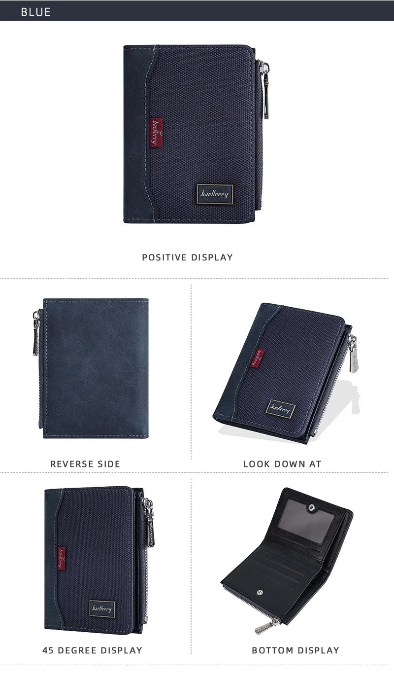 Baellerry Luxury Brand RFID Simple Men's Zipper Wallets Card Holder Male Wallet Photo Holder Coin Pocket Purses for Men
