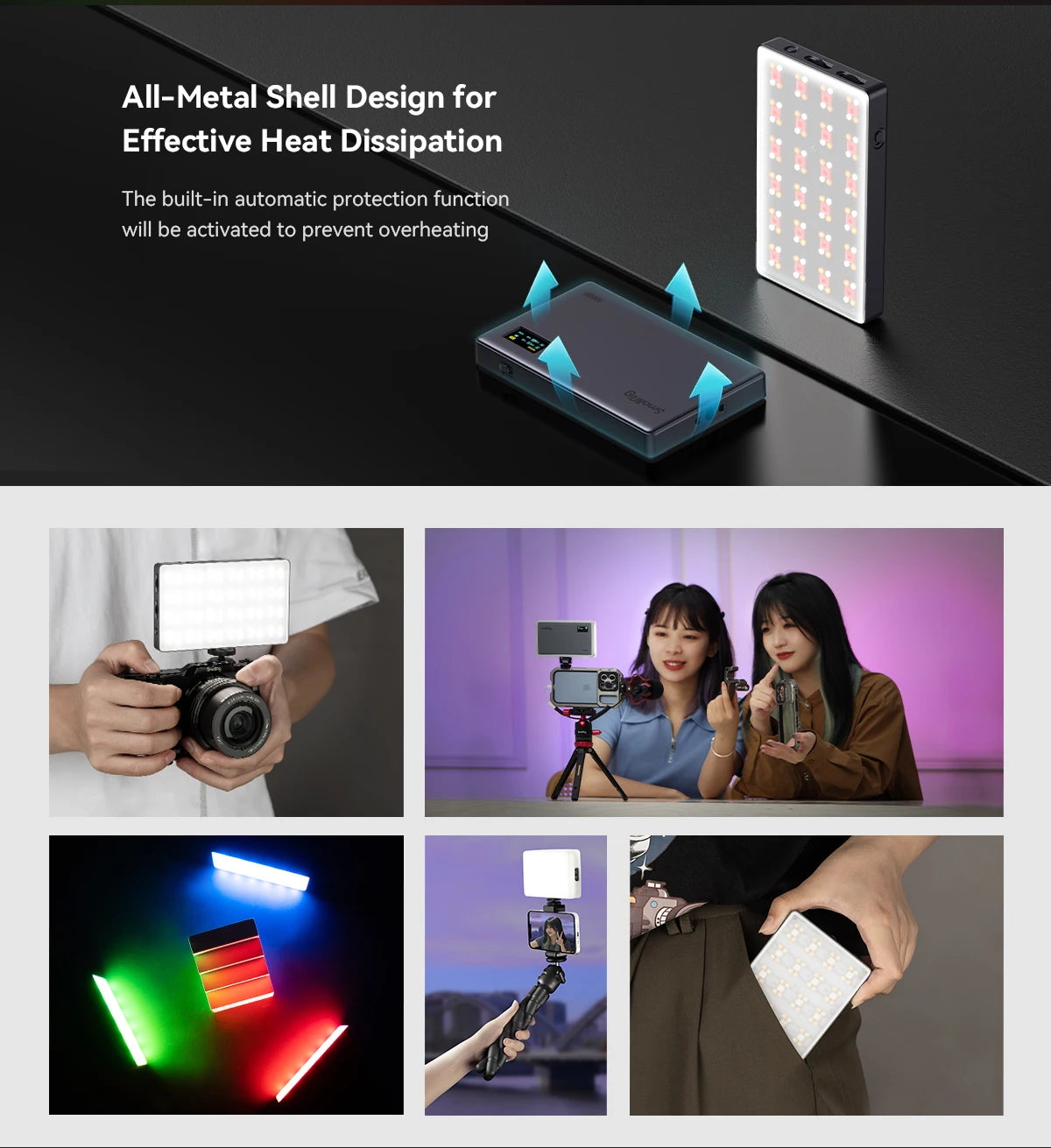 SmallRig RM120 Long-Battery-Life RGB Video Light Universal RGB Camera Light Portable Full Colors All-Metal Light for TikTok 3808