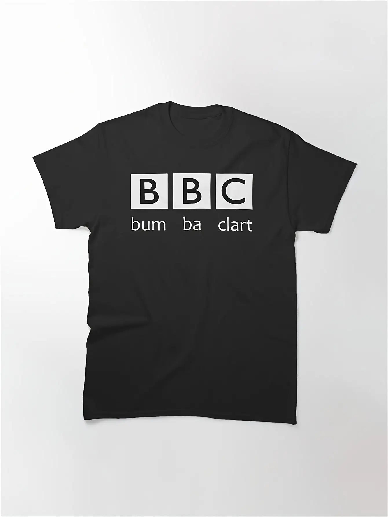 1PC Men's Casual Short Sleeve T-Shirt - "Bum Ba Clart" Graphic Design, Black with White Lettering, Comfortable Round Neck, Medium Stretch, Casual Attire Tee Playful Graphic Tee Construction