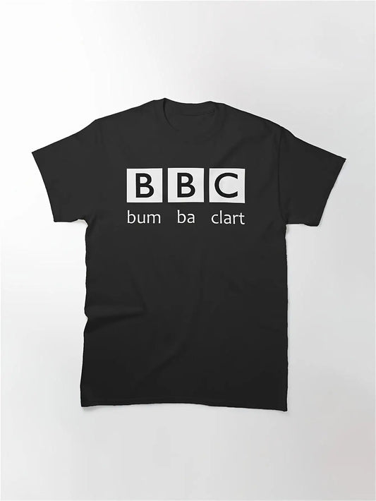 1PC Men's Casual Short Sleeve T-Shirt - "Bum Ba Clart" Graphic Design, Black with White Lettering, Comfortable Round Neck, Medium Stretch, Casual Attire Tee Playful Graphic Tee Construction