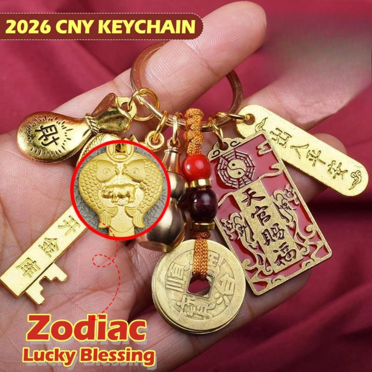 Chinese Zodiac Blessing Keychain 2026 New Year Gifts for Friends Lucky Charm for Car Keys Bags Valentine's Day Birthday Gift