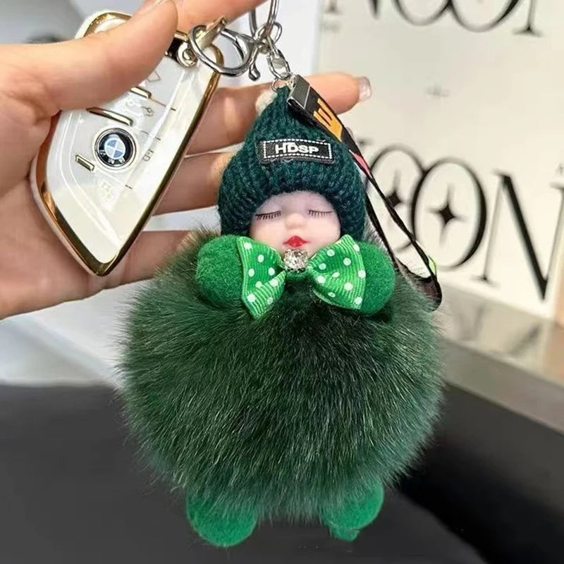 Cute Fluffy Plush Sleepy Doll Keychain For Women Bag Car Key Chain Kawaii Key Ring On Bag Car Trinket Pendant Gift