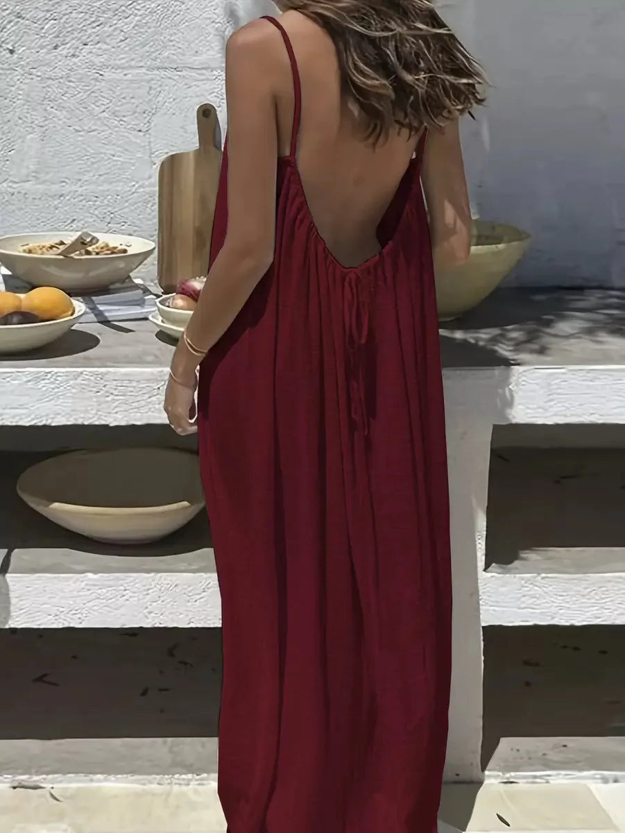 2026 New Women's Strap Dress Open-Back Loose Homewear Dress