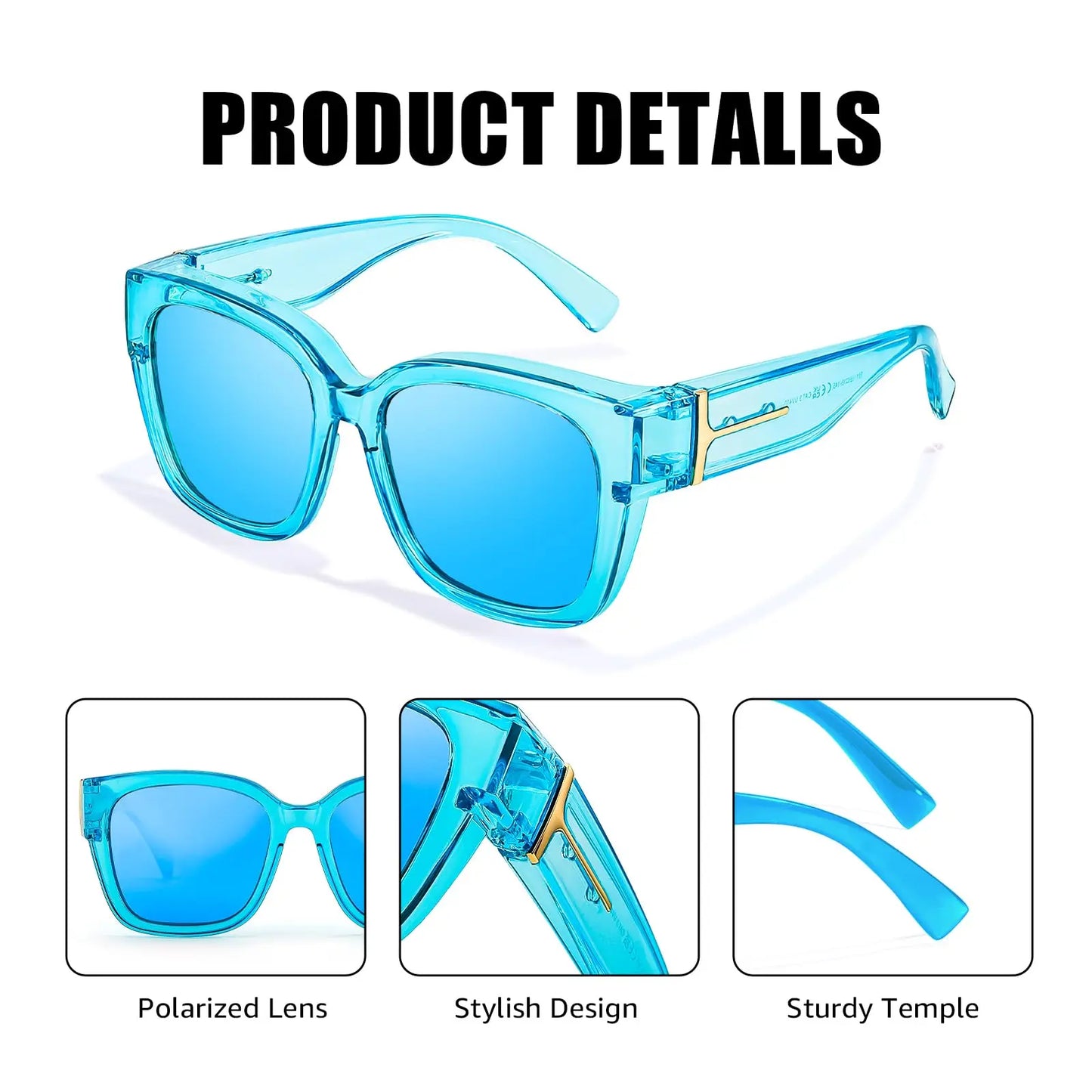 Coolear Fit Over Sunglasses Mens Womens Polarised, Wear Over Glasses Sunglasses Ladies Sun Spectacles for Driving Walking Sport UV400 Protection